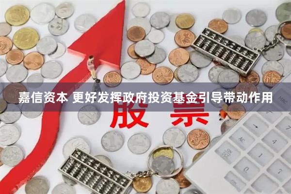 嘉信资本 更好发挥政府投资基金引导带动作用